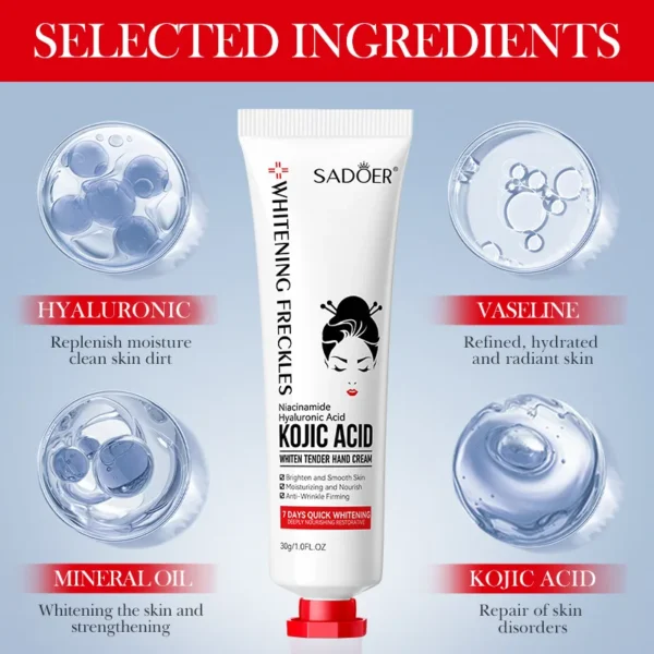 SADOER Kojic Acid Hand Cream Moisturizing Nourishing Brightening Hydrating Hand Creams Beauty Hands Skin Care Products - Image 3