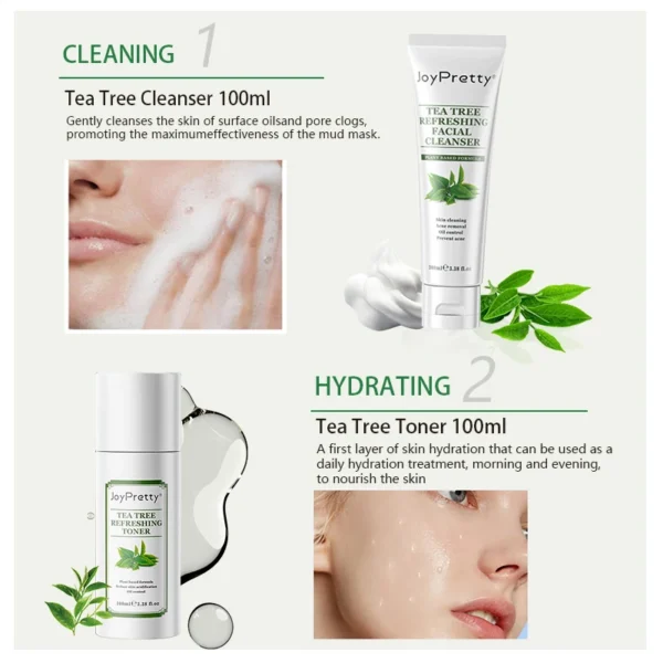 JoyPretty Acne Treatment Face Cream Tea Tree Serum Cleaning Pimple Acne Removal Repair Pores Korean Cosmetics Skin Care Kit 6pcs - Image 5