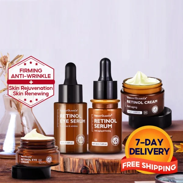 VIBRANT GLAMOUR Retinol Face Eye Cream Serum Firming Lifting Anti-Aging Reduce Wrinkle Fine Lines Facial Skin Care Suit - Image 6