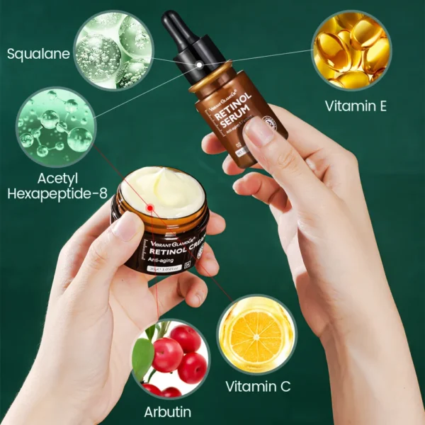 VIBRANT GLAMOUR Retinol Sunblock Set Retinol Face Cream+Serum+Whitening Sunscreen VA 3pcs - Image 2