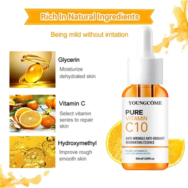 Vitamin C Facial Essence Hyaluronic Acid Dark Skin Brighten Serum Fade Fine Lines Moisturizing Repair Dull Serum Face Skin Care - Image 5